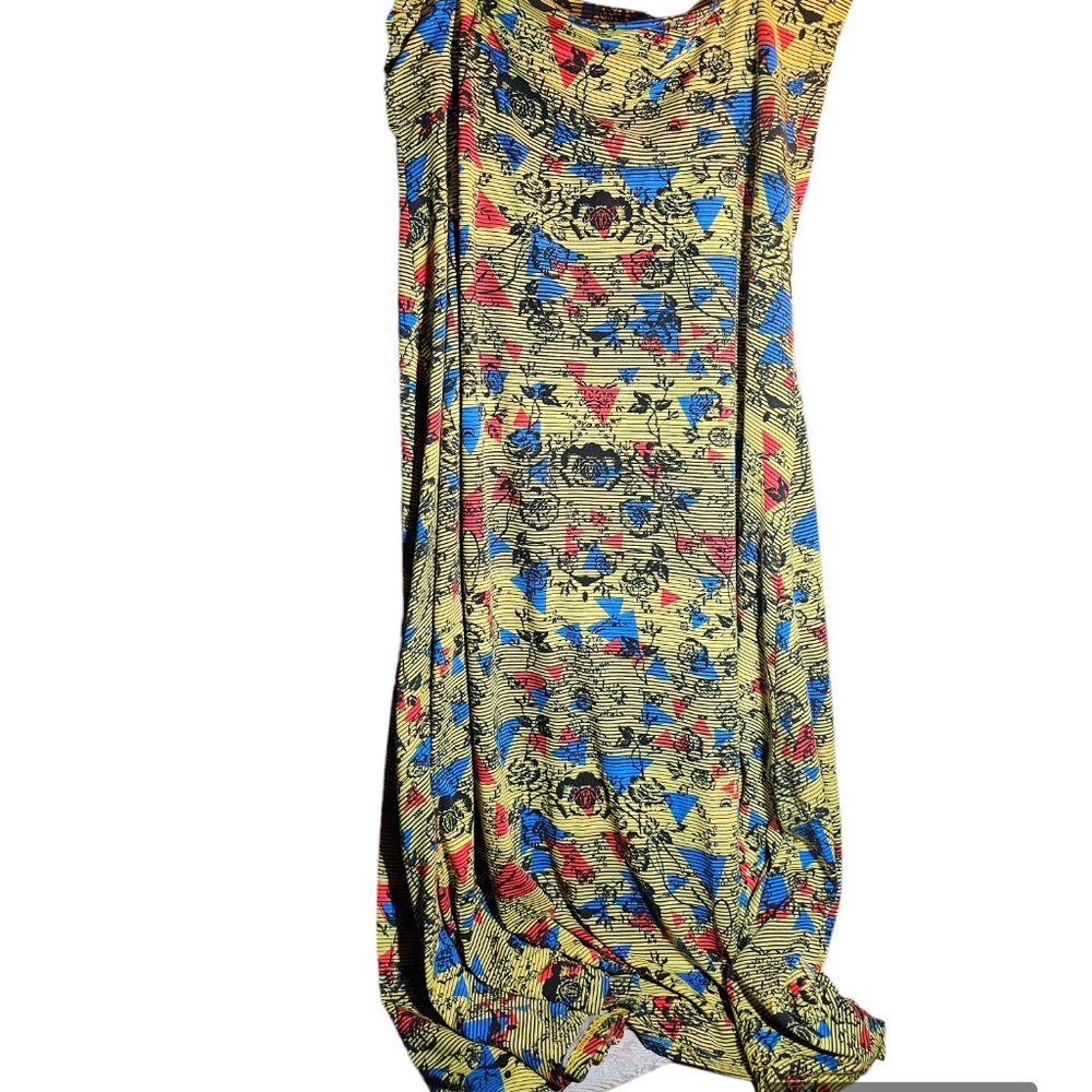 yellow maxi skirt w/ red & blue triangles/stripes/roses, Lularoe, size 3XL